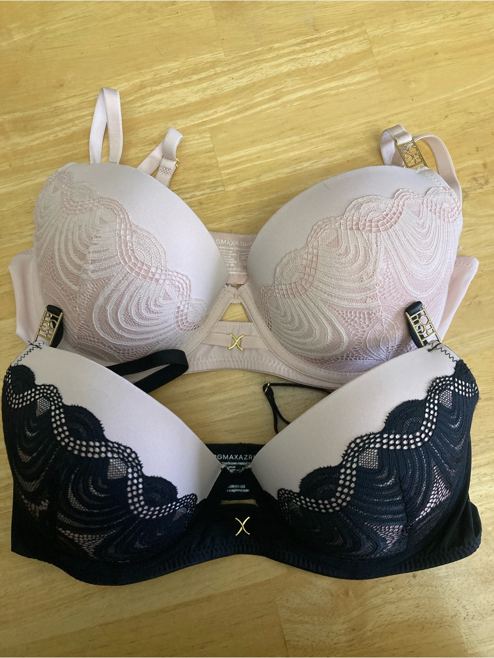 BCBGMaxAzria Blush and Black Lace Overlay Bras - Set of 2